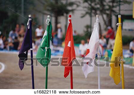 Flags at school sports day View Large Photo Image Stock Photo - Flags at school sports day. Fotosearch
