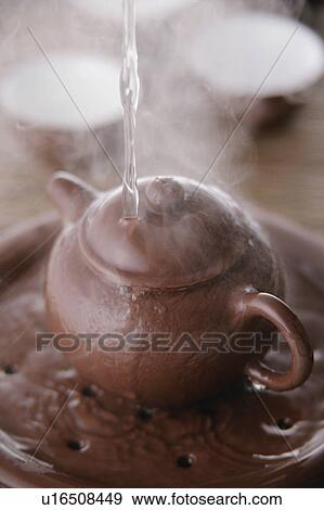 Hot water pouring onto teapot View Large Photo Image Stock Photo - Hot water pouring onto teapot. Fotosearch