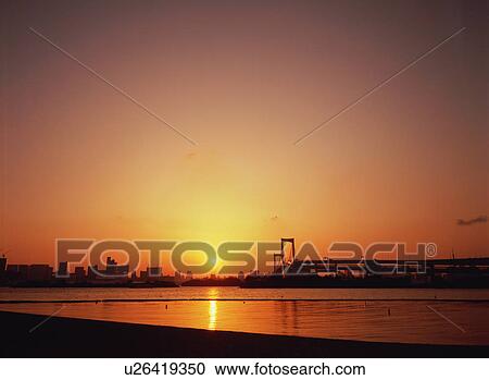 Rainbow Bridge at dusk View Large Photo Image Stock Image - Rainbow Bridge at dusk. Fotosearch