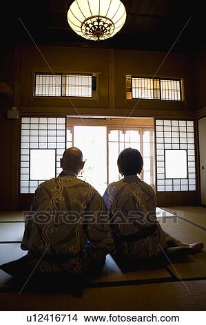 Senior couple wearing yukata, rear view View Large Photo Image Picture - Senior couple wearing yukata, rear view. Fotosearch