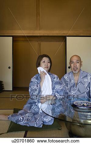 Stock Image - Senior couple wearing yukata. Fotosearch