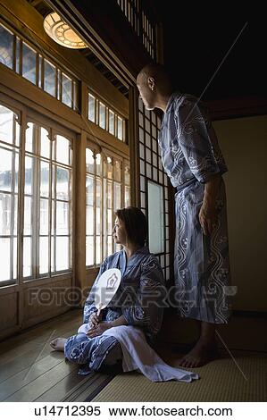 Stock Photography - Senior couple wearing yukata. Fotosearch