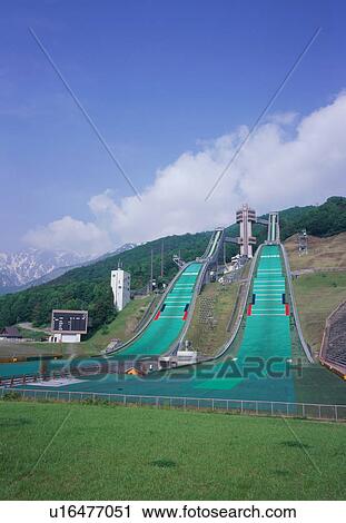 Stock Image - Ski Jumping Stadium, Hakuba, Nagano Prefecture, Japan. Fotosearch