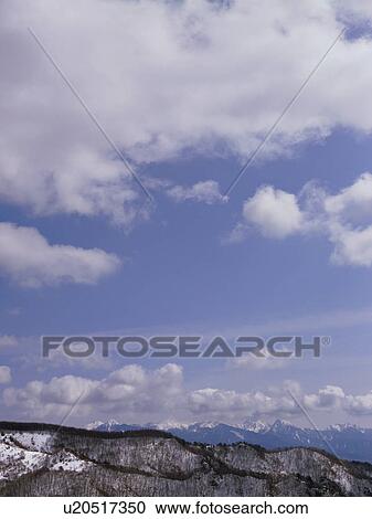 Stock Image - Snowcapped mountain in Nagano Prefecture, Japan. Fotosearch