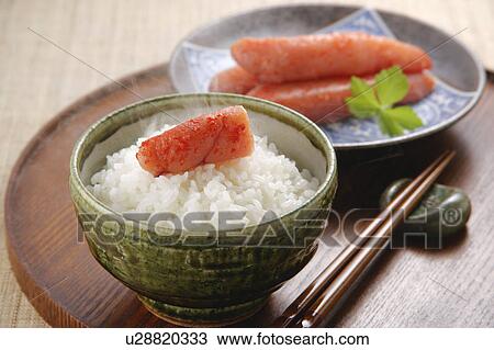 Spicy Cod Roe On Top Of Steamed Rice Stock Image U Fotosearch