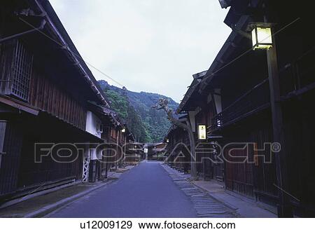 Stock Photo - Street in Tsumago, Nagano Prefecture, Japan. Fotosearch