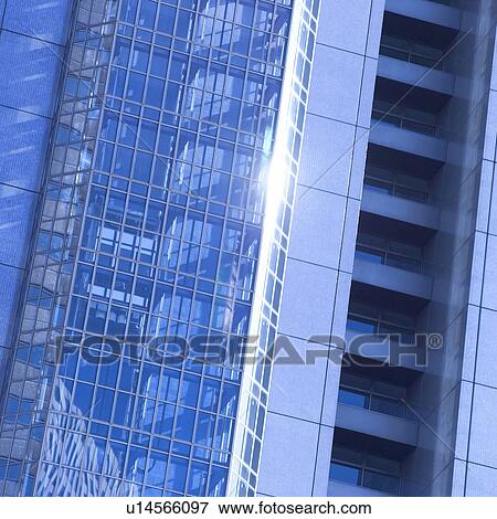Stock Photo - Sunlight reflected on an office building in Shinjuku, Tokyo, Japan. Fotosearch