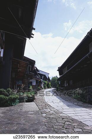 Stock Photography - Town street in Magome, Gifu Prefecture, Japan. Fotosearch