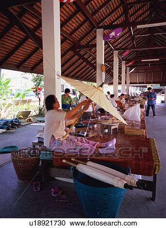 Stock Image - Umbrella Village in Chiang Mai, Thailand. Fotosearch