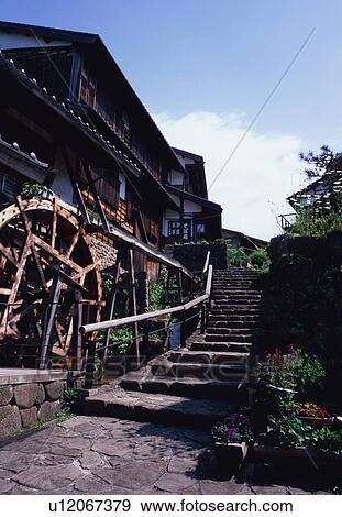 Stock Photo - Water mill in Magome, Gifu Prefecture, Japan. Fotosearch
