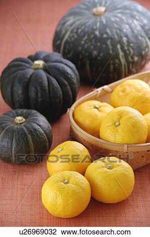 Stock Image - Yuzu and pumpkin. Fotosearch