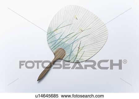 Stock Photography - Japanese fan, high angle view, white background. Fotosearch