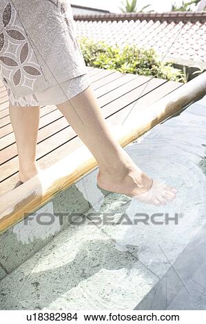 Picture - Foot of woman soaking in the hot spring. Fotosearch