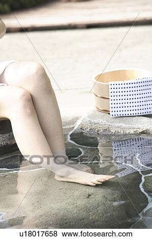 Stock Photo - Foot of woman soaking in the hot spring. Fotosearch