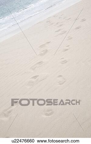 Stock Image - Footprints left on a beach. Fotosearch