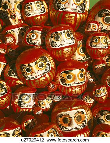 Stock Image - Many Dharma dolls. Fotosearch