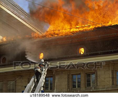 Stock Photo - Roof fire. Fotosearch