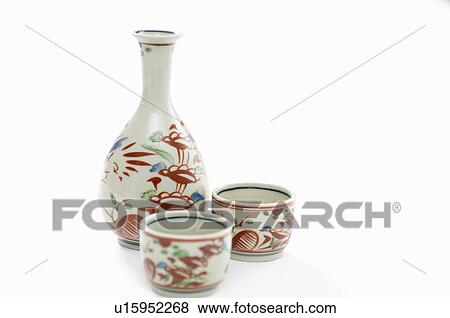 Sake bottle and cups View Large Photo Image Stock Photo - Sake bottle and cups. Fotosearch
