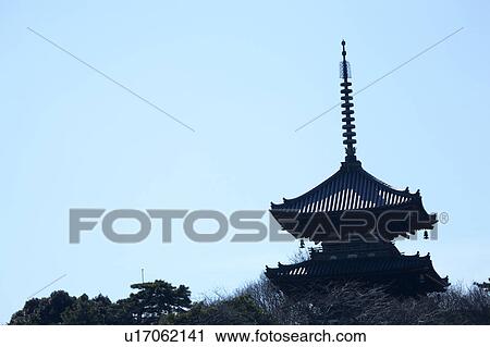 Stock Image - Three-Storied Pagoda of Old Tomyoji. Fotosearch