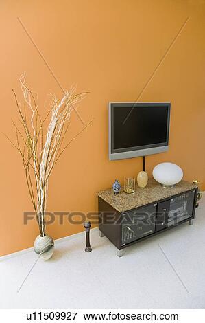 Stock Photo - Flat screen television in a living room. Fotosearch