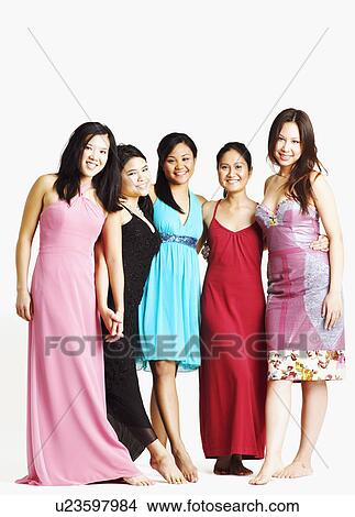 Picture - Portrait of five young women smiling. Fotosearch