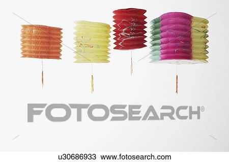 Stock Image - Low angle view of paper lanterns. Fotosearch