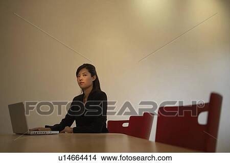 Picture - Portrait of a businesswoman using a laptop in a board room. Fotosearch
