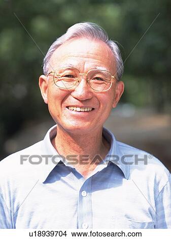 Picture - Senior adult man smiling at camera, Front View. Fotosearch
