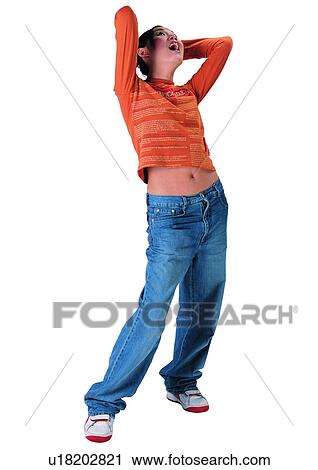 Stock Image - Cut Out, Expression, Mouth Open, Teenager, Asian Ethnicity, White Background. Fotosearch