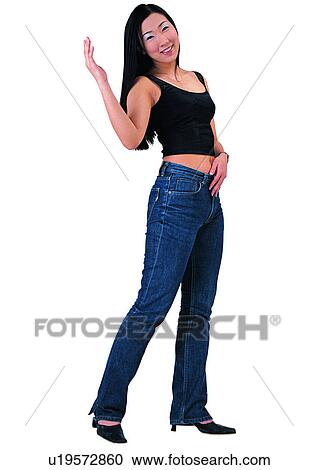 Stock Image - Cut Out, Standing, Hand In Air, Asian Expression, Posing. Fotosearch