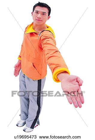 Stock Image - Expression, Asian Ethnicity, Cut Out, Model, Hand In Air. Fotosearch