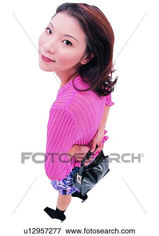 Stock Photo - Handbag, Brown Hair, Standing, Clipping Path. Fotosearch