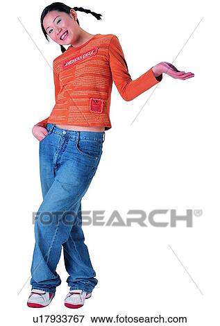 Stock Photo - Image Dictionary, Teenager, One Teenage Girl Only, White Background, Black Hair. Fotosearch