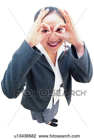 Stock Image - Indoor, Smiling, Looking At Camera, White Background. Fotosearch