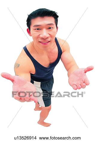 Standing, Posing, Clipping Path, Hands In Air, Asian Expression View Large Photo Image Picture - Standing, Posing, Clipping Path, Hands In Air, Asian Expression. Fotosearch