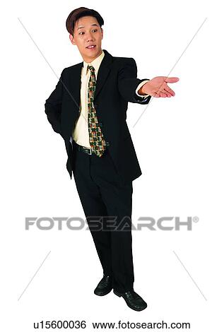 Stock Photograph - Brown Hair, Asians At Work, Clipping Path, Business Suit, Formal Clothing, Cut Out, Pointing. Fotosearch