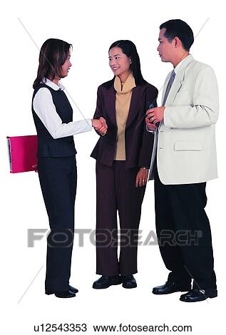 Stock Image - Brown Hair, Business Suit, Asian Ethnicity, Colleague, Clipping Path, Discussion, Asian. Fotosearch