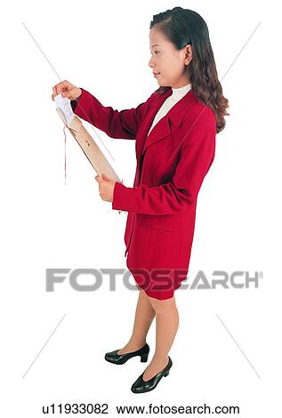 Stock Image - Businesswoman, Cut Out, Young Adult, File, Document. Fotosearch