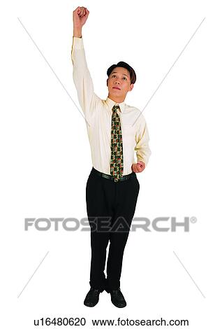 Stock Image - Standing, Business Suit, Looking Up, Asian Ethnicity. Fotosearch
