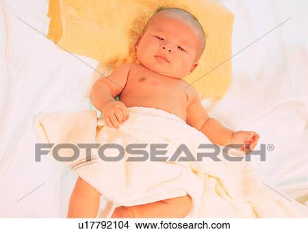 Picture - toddler, blanket, Asian, child, kid, cute. Fotosearch