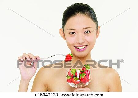 Stock Image - Beauty, Close-Up, Head And Shoulders, Fruit, Eastern, Fruits, Black Hair. Fotosearch