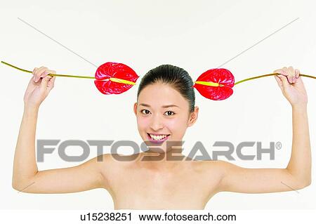 Stock Image - Beauty & Fruits, One Person, Red, Happiness, Fruits. Fotosearch