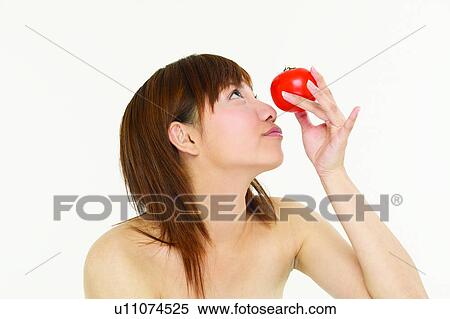 Stock Photography - Freshness, One Young Woman Only, Food And Drink, Beauty & Fruits, Holding, Asian. Fotosearch