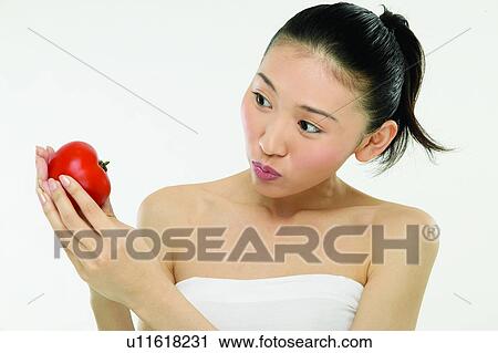 Happiness, Hair Bun, Black Hair, White Background, Beauty & Fruits, Beauty And Fruits, One Person View Large Photo Image Stock Image - Happiness, Hair Bun, Black Hair, White Background, Beauty & Fruits, Beauty And Fruits, One Person. Fotosearch