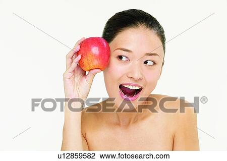 One Young Woman Only, White Background, Close-Up View Large Photo Image Stock Image - One Young Woman Only, White Background, Close-Up. Fotosearch