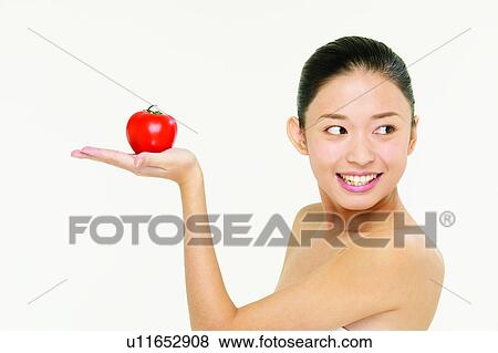 Stock Photo - Smiling, Looking At Camera, Portrait, Looking Away, Close-Up, Human Palm, Beauty. Fotosearch