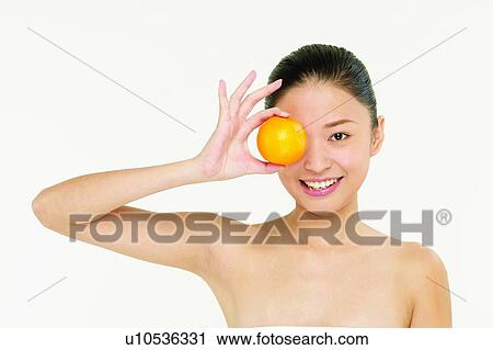 Stock Image - White Background, Food And Drink, Fruits, Smiling, Freshness, Looking At Camera. Fotosearch