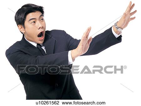 Stock Image - hands in air, professional, looking sideways, business, business attitudes. Fotosearch