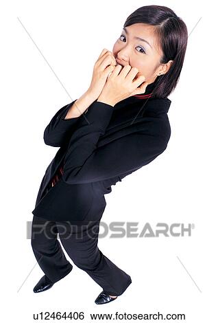 Stock Photograph - occupation, career, female, human cut outs, surprised, asian. Fotosearch