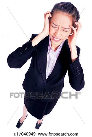 Stock Photo - woman only, eyes closed, young adult, one person, discomfort, professional. Fotosearch